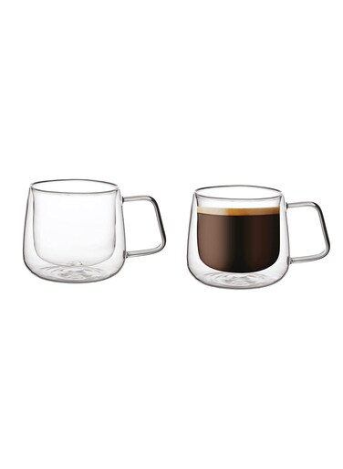 Double Wall Glass Tumbler 300ml Set of 2 Heat Resistant Borosilicate Tea Coffee Cups, Clear, DH835