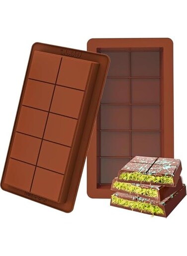 2 PCS Chocolate Bar Molds Silicone Chocolate Bar Molds for Stuffed Pistachio Bar, Large,Thick Flexible Molds for Homemade Snacks Baked Protein Energy Bars, Easy Release Moulds Tray