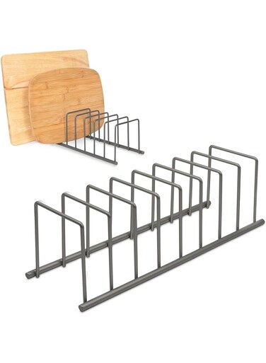 Spectrum Diversified EUro Kitchen Organizer For Plates, Cutting Boards, Bakeware Cooling Racks, Pots &amp; Pans, Serving Trays, REUsable Containers, And Lids, Industrial Gray