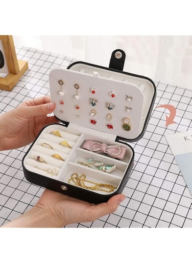 Khazna Portable Jewelry Box Double Layer Travel Jewelry Organizer for Necklace Earring Rings Case (Black)