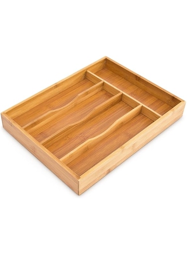 Relaxdays Bamboo Cutlery Tray, HxWxD: ca 4.5 x 25.5 x 34 cm, Drawer Organiser Insert, With 5 Compartments, Bamboo, Natural Brown