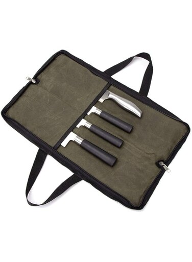 THE WHITE SHOP Knife Roll,Heavy Duty Knife Bag,Waxed Canvas knife Case with 4 Slots For Knives &amp; Kitchen Tools,Chef Knife Bag With Handle.Portable Knife Roll Bag For Chefs Culinary Traveling.Knives Po