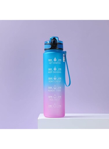 Miniso Gradient Series Large Storage Cool Water Bottle with Strap for Sports 1L(Blue&amp; Pink)