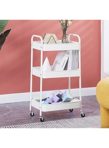 Babyclub 3-Tier Rolling Utility Carts Trolley Storage Cart with Handle Multifunctional Organization Cart ， Multifunctional Storage Rack (A10 WHITE)