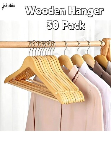 CHIC Wooden Hanger 30 Pack Wooden Suit Hanger Non-Slip Cloth Hangers Wooden Clothes Hanger Smooth Finish Wooden Coat Hanger Premium Wooden Hangers for Clothes Dress Suit