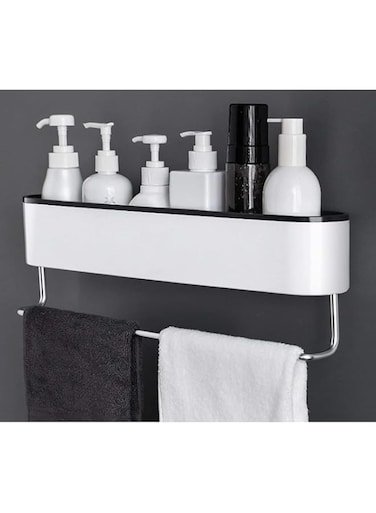 ALISSA Storage Shelf With Towel Rack Wall-Mounted Bathroom Organizer Shampoo Cosmetic Storage Rack For Home Bathroom Accessories (Black)