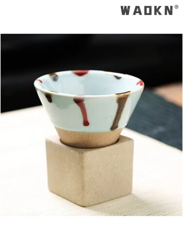 100ml Creative Triangular Cone Shape Porcelain Mug Coarse Pottery Coffee Mug with Base Pull Flower Porcelain Cup Tea Cup Multi Color (cyan)