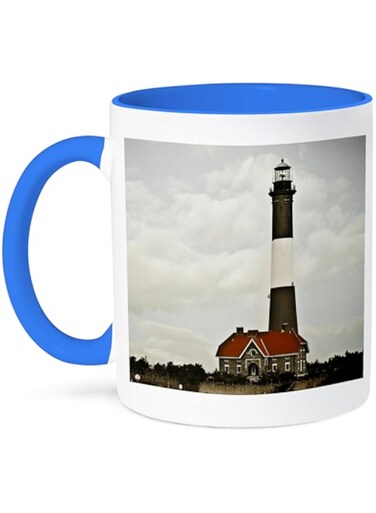 3dRose 112587_6 Fire Island Lighthouse Ceramic Mug, Blue/White