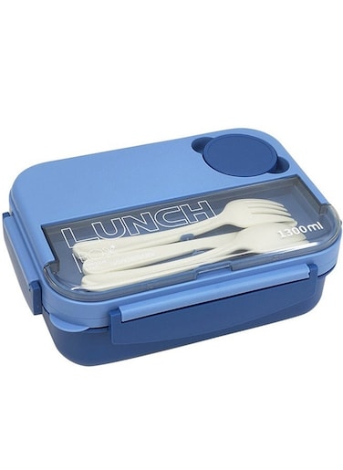 Bento Boxes for Adults Plastic PP 4-Grids Lunch Box with Cutlery 1300ML Food Container Navy