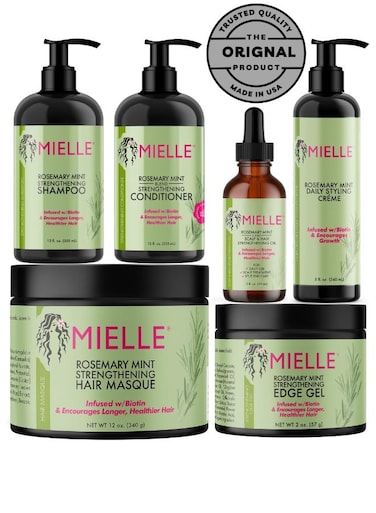 Mielle Rosemary Mint Strengthening Hair Care Set - Shampoo, Conditioner, Hair Mask, Edge Gel, Hair Oil, Multi-Vitamin Styling Creme - Biotin-Infused For Hair Growth, Strengthens Weak Hair 1421ml
