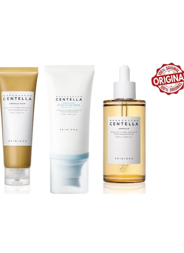 Skin1004 Madagascar Centella Set 3 Pcs Ampoule Foam 125ml , Hyalu-Cica Water-Fit Sun Serum 50ml And Centella Ampoule 100ml