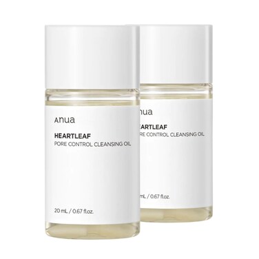 Anua Heartleaf Pore Control Cleansing Oil Blackheads Removal Travel Size 2-Pack 20 ml 0.67 fl oz Each Korean Skin Care Mini Facial Cleanser Makeup Gift For Beauty Routine, Clear