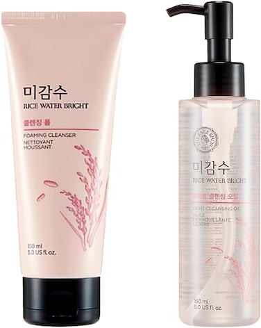The Face Shop Double Cleanse Combo, Rice Water Bright Foaming Cleanser (150ml) + Rice Water Bright Light Cleansing Oil (150ml)