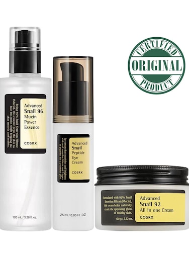 Cosrx Ultimate Snail Skincare Trio Advanced Snail 96 Mucin Power Essence, 92 All-In-One Cream &amp; Peptide Eye Cream 225ml