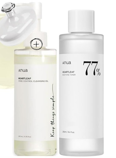 Anua Heartleaf Cleansing And Soothing Set - Pore Control Cleansing Oil And 77 Soothing Toner For Clear - Hydrated - And Balanced Skin - Face Scrubber - 450ml