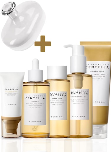 Skin1004 Centella Air-Fit Suncream 50ml SPF30, Toning Toner 210ml, Cleansing Oil 200ml, Centella Ampoule 100ml &amp; Face Scrubber, Complete Skincare Set For Sun Protection, Cleansing, And Hydration 760ml