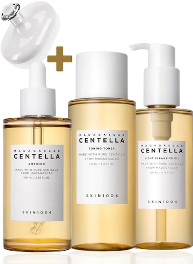 Skin1004 Madagascar Centella Toning Toner 210ml, Cleansing Oil 200ml, Centella Ampoule 100ml &amp; Face Scrubber, Complete Skincare Set For Toning, Cleansing, And Hydration 510ml