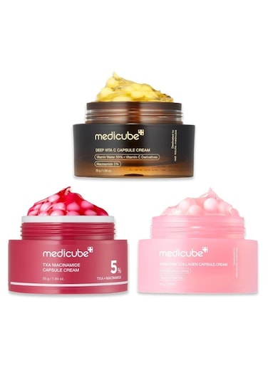 Medicube Capsule Cream Trio: TXA + Niacinamide, Deep Vitamin C, And Salmon DNA PDRN Capsule Cream, Hydrating, Clarifying Korean Skincare Set For Glowy, Firm, And Balanced Skin Tone