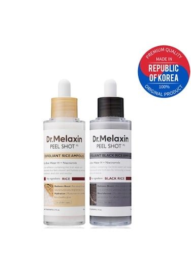 Dr. Melaxin Peel Shot Glow Rice Ampoule Duo White Rice Ampoule + Black Rice Ampoule Soft Exfoliating Face And Body Scrub Dead Skin Cells, Blackheads Remover For All Skin Types