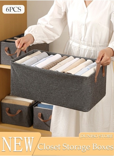 6 Pieces Foldable Closet Storage Organizer Washable Closet Storage Box with Carrying Handles Toy Organizer Box Cube Storage Bin for Clothes Wardrobe Home Bedroom Office
