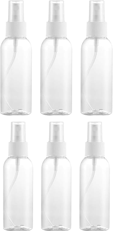 Plastic Spray Bottles with White Fine Mist Sprayers,60ml ,Pack of 6, Refillable Liquid Containers for Essential Oils-Transparent