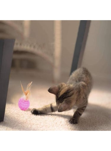 Khazna Interactive Cat Toys, Rotate Cat Ball with Colorful Light Feather, Brightly Colored Cat Toys with Bells, Fun Pet Toy, Health Sport Cat Toy for Your Cat, Safe for Your Kitten - Pack of 3