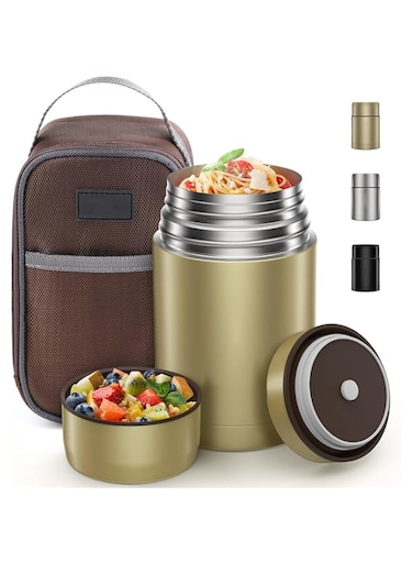 TERRIFI Premium Insulated Food Jar for Adults - 800ml Vacuum Stainless Steel Hot Food Jar with Wide Mouth, Perfect for School, Office, Travel, and Outdoors(Golden)