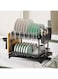 MANYUK Dish Drying Rack for Kitchen Counter, Dish Drainer Organizer with Utensil Holder, Rustproof 2-Tier Drain Board Rack with Cups Holder, Large-Capacity, Black