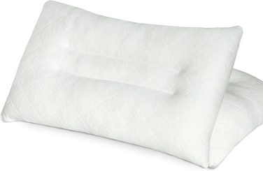 Zen Ultimate Sleep Bamboo Filled Pillow Set (Pack of 2) - Ergonomic Standard Size Pillows with Zipper, Hypoallergenic Virgin Hollowfiber Fill, Cervical Neck Support for Side Sleepers