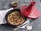Staub Tajine 28cm Cherry 2L. High quality cast iron. Black matt enamel interior.Conical Ceramic Lid. Moroccan Cooking. Suitable for all hob types, incl. induction. Oversafe 260&deg; C. Made in France.