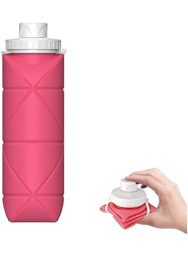 water bottle, Silicone water bottle, Carabiner water bottle, Travel water bottle, Leakproof water bottle for home, gym, office, camping (PINK)
