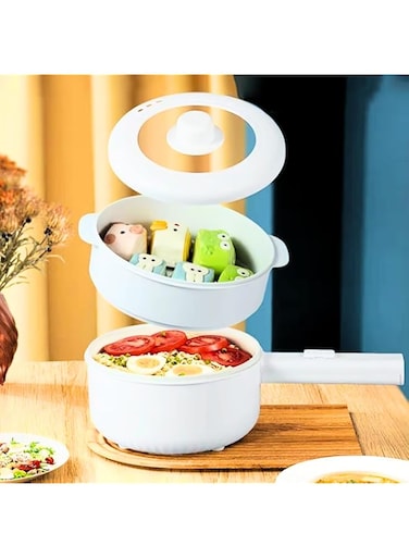 Electric Hot Pot With Steamer, Multi-Functional Cooker, Electric Skillet, Saucepan, Frying Pan, Non-Stick, For Noddles, Ramen, Fried Rice, Egg, Steak, Saut&eacute;, Steam &amp; Soup For Dorm &amp; Office (2L)