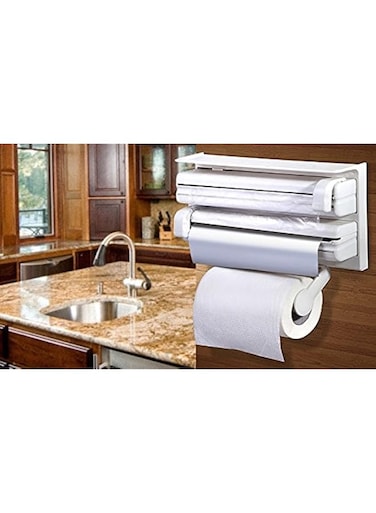 Velkro 3 In 1 Multipurpose Use Kitchen Triple Paper Roll Dispenser &amp; Holder For Tissue Paper Roll, Aluminum Foil And Plastic Wrapping Film/Cling Film