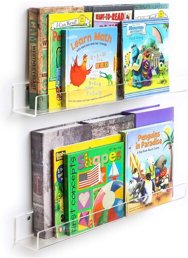 Acrylic Invisible Floating Bookshelf 24inch 2 Pack,Kids Clear Wall Bookshelves Display Book Shelf