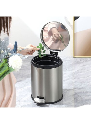 Steel Trash Can, Round Hands Free Garbage Can with Foot Pedal and Soft-Close Lid, Smudge Resistant Pedal Bin for Kitchen Living Room Bathroom Office and Hotel, L1101 (B, 8L)