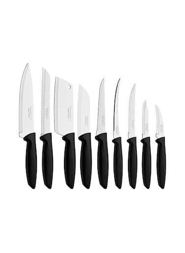 Plenus 9 Pieces Knife Set with Stainless Steel Blade and Black Polypropylene Handle Silver/Black 7inch Silver/Black 7inch