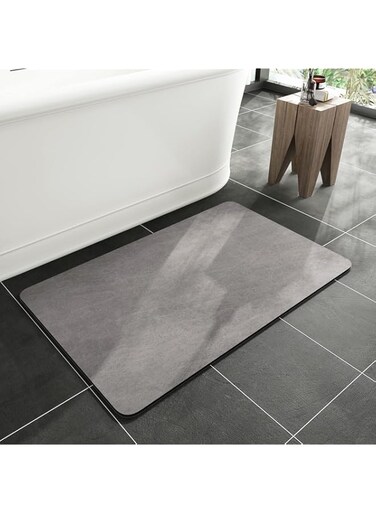 MontVoo -Bath Mat Rug-Rubber Backing Non Slip Quick Dry Absorbent Thin Bathroom Rugs Fit Under Door-Faux Suede Surface Bathroom Floor Mats-Shower Rug for in Front of Bathtub Shower Gray 17"x27.5