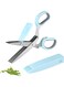 Gourmet Herb Scissors Set - Master Culinary Multipurpose Cutting Shears with Stainless Steel 5 Blades, Safety Cover and Cleaning Comb for Cutting Cilantro Onion Salad (Blue)