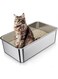 Cat Litter Box, Stainless Steel Cat Litter Box, Metal Litter Pan Tray with High Wall Sides Enclosure for Kitty and Rabbits, Non-Sticky Odorless Cat Toilet, Anti-Leakage Splash-Proof Pet Litter Box