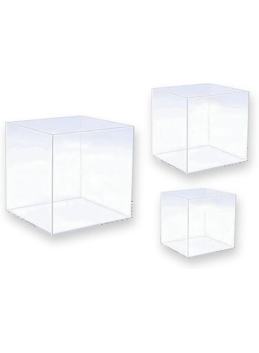 CREATIVE PLANET Clear Acrylic Display Box - 3-in-1 Set - Solid Square Sided Showcase with Open Top (No Lid)