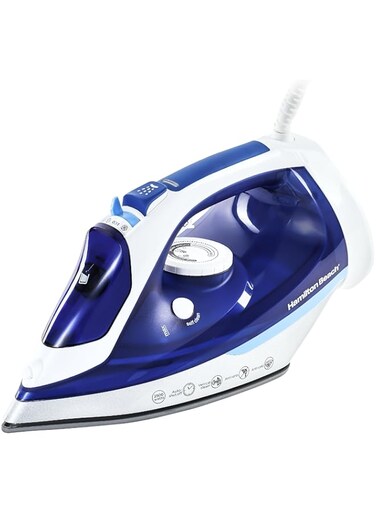 Hamilton Beach Steam Iron 2500W, Ceramic soleplate, Auto-Shut Off, Vertical steam, 35g/min steam, steam shot, with 3 settings, 300ml, Anti-drip, Anti-calc, Self clean, 2 yrs warranty, ST3797-ME