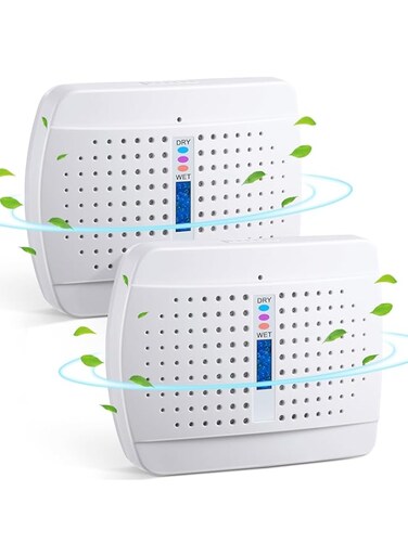 NALACAL Rechargeable Small Dehumidifier, Portable Mini Dehumidifiers for Bedroom, Bathroom, High efficiency Moisture Absorber for Closet, Bookcases, Reusable Desiccant Moisture Absorber（2PCS, UK plug）