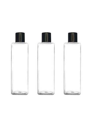 MAHA 100ml Empty Clear Plastic Square Bottles - Refillable Travel Size Cosmetic Containers, Leak Proof Squeeze Bottles with Black Flip Caps for Toiletries, Shampoo (Pack of 3)