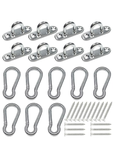 DELFINO Stainless Steel Ceiling Hook Pad Eye Plate, Wall Mount Hook, 1.8 inch Marine Hardware Staple Hook Loop Screws Set, 600LB Loading Capacity (Pack of 8)