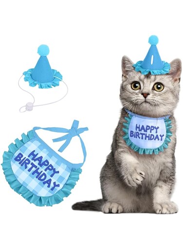 Kaket Cat Birthday Outfit, Puppy Birthday Bib, Small Dog Birthday Party Hat, Dog Birthday Bandana, Pet Birthday Accessories (Blue 2)