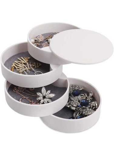 Shayee Jewelry Organizer Box 4 Layers Jewelry Accessory Storage Tray 360 Degree Rotating for Rings Earrings Necklace Bracelets