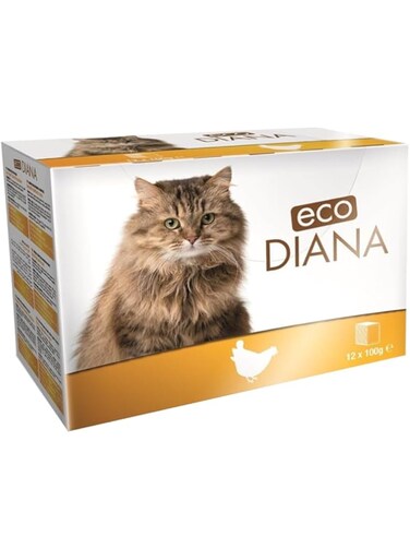 Plaisir Eco Diana Food For Cats, 12 Pouches Of 100G, Delicious Chunks With chicken In Gravy, Full Of Nutrition- Multicolour