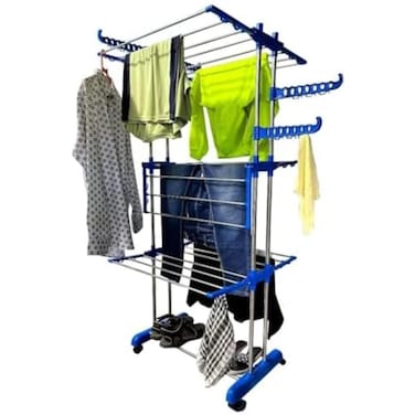 SUKILO Double Pipes Stainless Steel Cloth Drying Stand with Wheels &ndash; Foldable 3-Tier Floor Dryer R