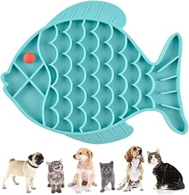 YUNSHANGHT Cat Feeders Slow Feeder Cat Bowl Fish Shape Silicone Puzzle Feeder Kitten Bowl Fun Interactive Feeder Bowl Preventing Pet Feeder Anti-gulping Healthy Eating Diet Cat Bowls (Blue, Fish)