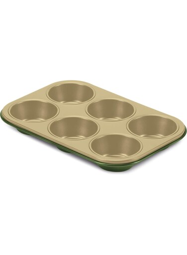 Linea Bnat 6 Carnauba Wax Based Non-Stick Muffins, Green/Beige 10"*7